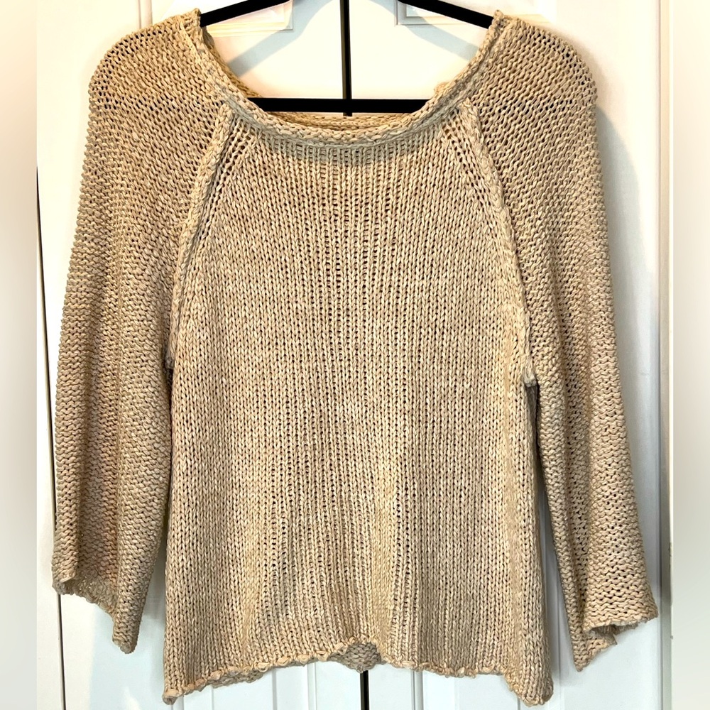AAKAA Brown Chunky Knit Sweater with Bell Sleeves, Med weight, size small